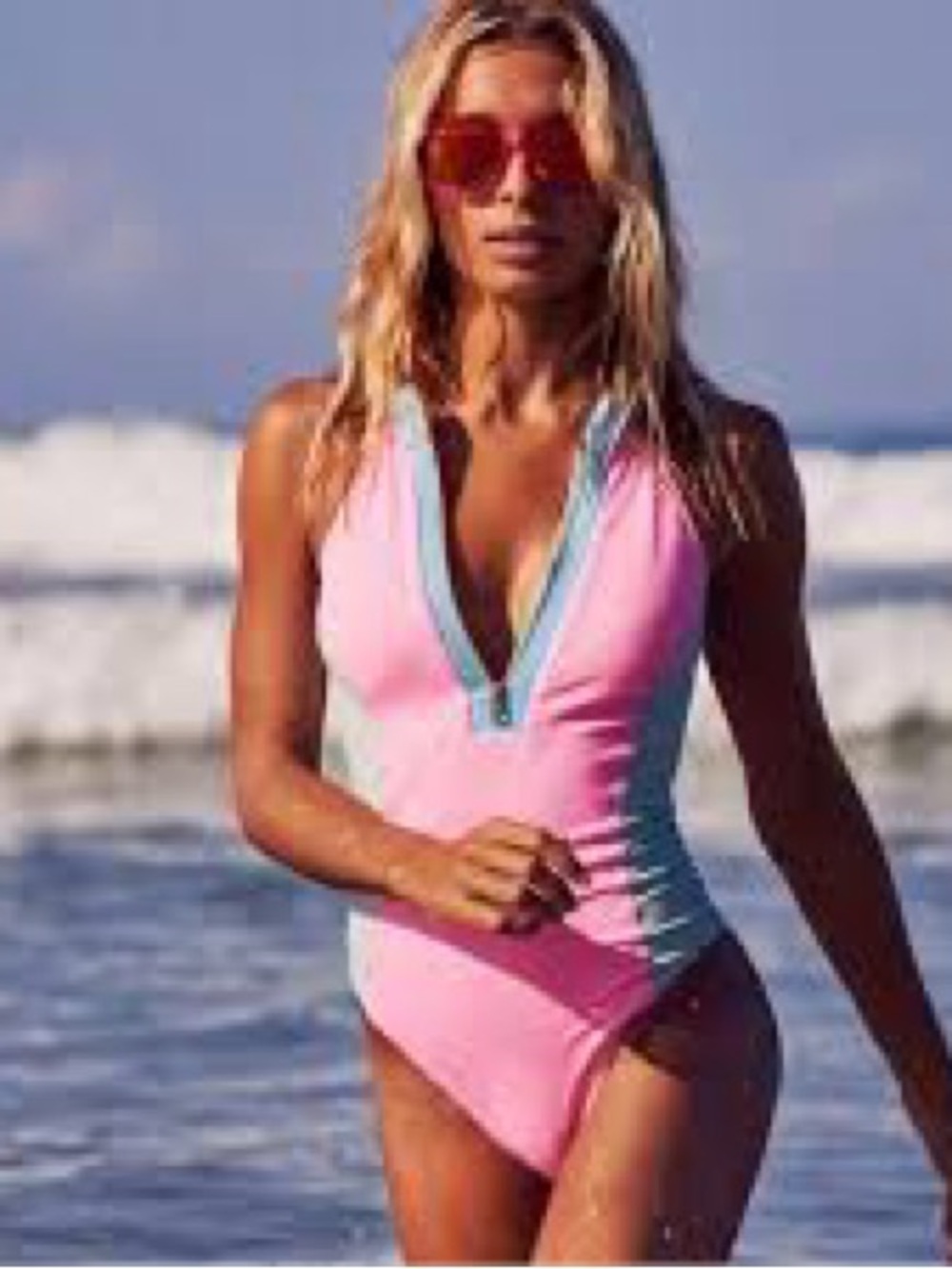 Hurley Colorblock High-Neck One-Piece Swimsuit - Pink & Mint with Teal Trim
